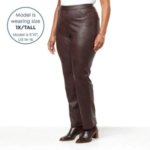 DG2 by Diane Gilman Women's Coated Knit Pull On Slim Pant, Espresso, XL - Picture 1 of 3