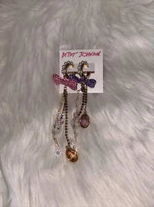 BETSEY JOHNSON “SOMEBUNNYS” Bows Eggs Flowers BUNNY Dangle Earrings NWT - Picture 1 of 3