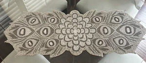 Beaded table runner, white & Silver  peacock runner centerpiece table Runner - Picture 1 of 14