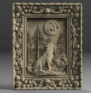 3D STL Model WOLF & MOON for CNC Router Aspire Artcam 3D Printer Engraver Cut 3D - Picture 1 of 2