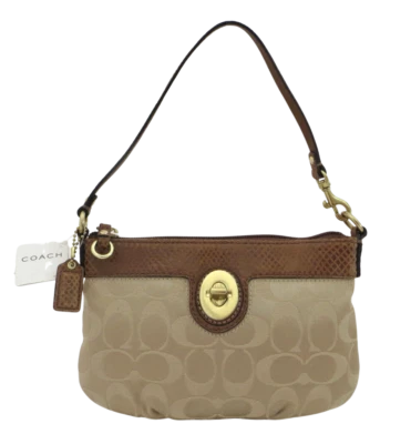 New NWT Coach Peyton Khaki Brown Signature & Leather Large Wristlet Clutch Purse - Image 1 of 4