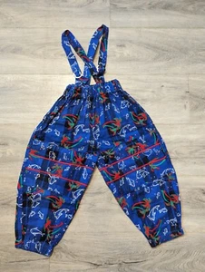 Kids Overalls 90'S Style Blue Cotton Fish Palm Trees Print VTG Retro 4S  - Picture 1 of 7