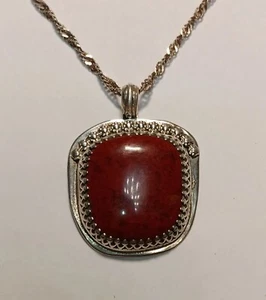 Vintage Singned DB Sterling Silver And Jasper Pendant Necklace 18" Long - Picture 1 of 6