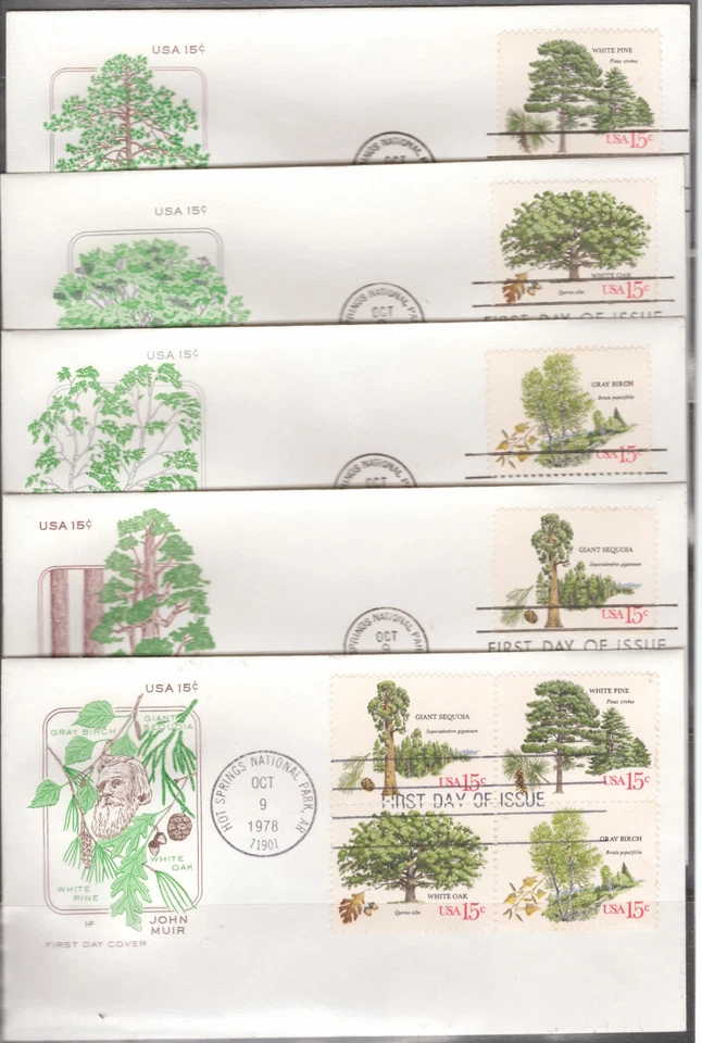 1978 FDC Set of 5 - Scott# 1784-87 - Trees - Farnam Cachet - Image 1 of 1