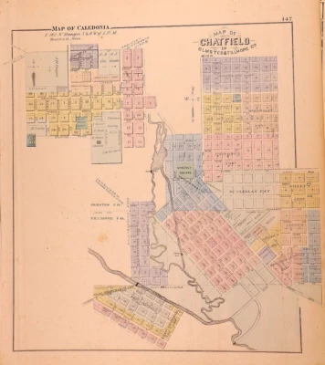Mapa Plat 1874 ~ Chatfield - Caledonia, Minnesota / Houston Co. en reverso #10 Foto 1 de 4