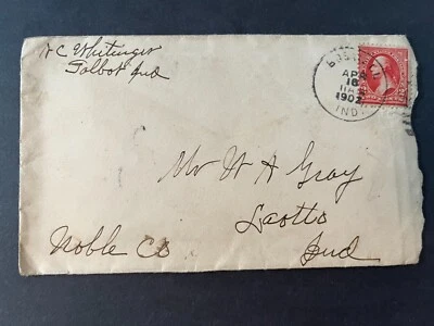 1902 Mr. Gray Talbot Indiana To Laotto Noble County Bowell Duplex Cancel Cover - Image 1 of 2