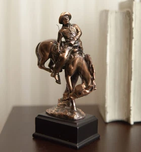 Ebros Rustic Western Rodeo Cowboy W/ Bucking Horse Bronze Electroplated Figurine - Picture 1 of 9