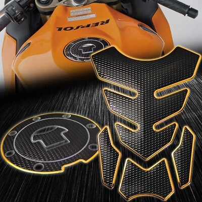 4PCs Chrome Gold+Perforated Black Tank Pad+Fuel Cap Cover 03-17 CBR-1000RR/600RR - Image 1 of 4