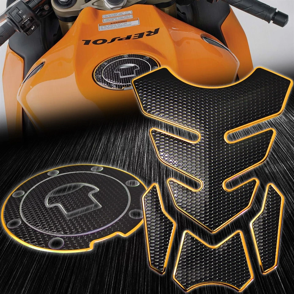 4 piezas cromo dorado + almohadilla de tanque negra perforada + cubierta de tapa de combustible 03-17 CBR-1000RR/600RR Foto 1 de 4