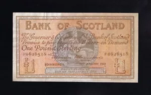 F.C. ESCOCIA SCOTLAND , 1 LIBRA 1947 , MBC- ( VF- ) , MANCHADO , P.96b . - Imagen 1 de 2