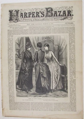 HARPERS  BAZAR MARCH 28 1885 WITH RARE VICTORIAN FASHION PATTERN SHEET NO. 13 - Image 1 of 4