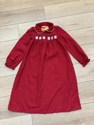 Gymboree Red Owl Embroidered Smocked Nightgown Pajama Dress 7 8 RARE NEW - Image 1 of 4