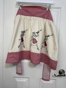 Mezzo grembiule vintage fatto a mano rosso check cameriera torte ricamato anni 50 MCM  - Foto 1 di 5