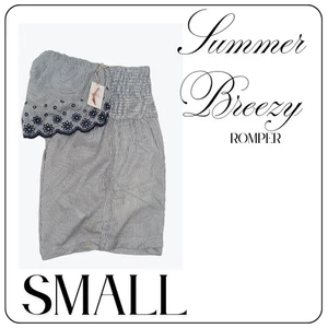 Jessica Simpson Romper Womens Small Blue Striped Eyelet One Piece Smocked Back - Picture 1 of 4