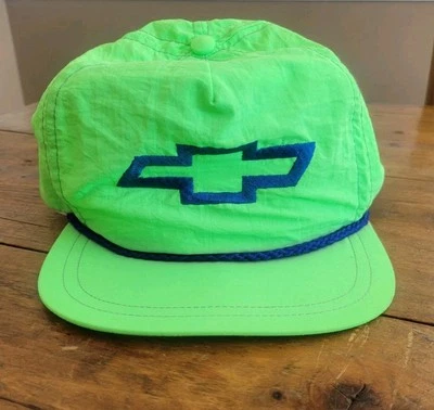 De colección Chevrolet Gorra Neón Verde Azul Cuerda Nylon Sombrero Snapback EE. UU.  Foto 1 de 4