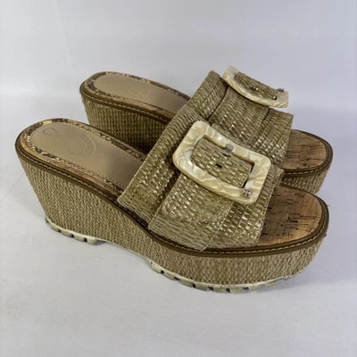 Sam Edelman Natural Raffia Women's Size 9M Livi Buckle Platform Sandals - Image 1 of 4