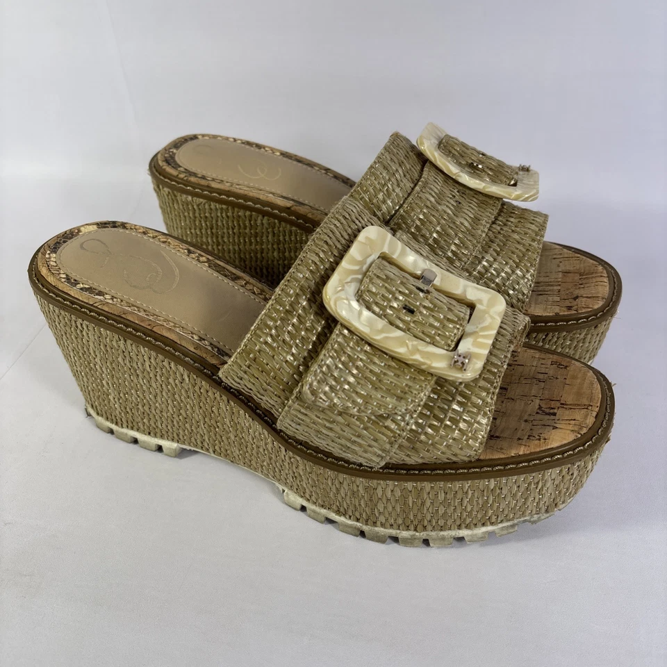 Sam Edelman Natural Raffia Women's Size 9M Livi Buckle Platform Sandals - Image 1 of 4