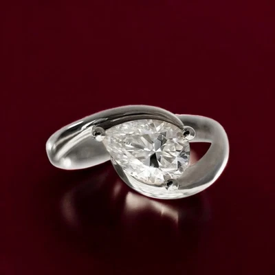 White Gold Diamond Ring 18k  Lab Grown Pear Cut 1 Carat IGI Certified Size 6 7 8 - Image 1 of 4