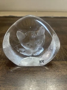 Mats Jonasson geätzte Katze Briefbeschwerer voll Bleikristall 3 Zoll Schweden - Bild 1 von 7