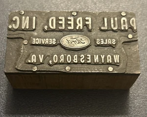Concesionario Paul Freed Ford | Bloque de impresión tipográfica vintage - Waynesboro, Virginia - Imagen 1 de 3