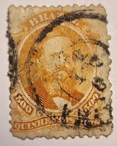 Brazil 1866 500 Reis King Pedro II stamp USED/HINGED Fair Price - Picture 1 of 2