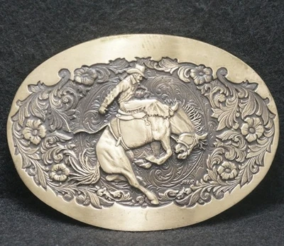 XC13115 VINTAGE AÑOS 70 ***CABALLO VAQUERO*** HEBILLA DE CINTURÓN WESTERN DE LATÓN MACIZO Foto 1 de 2