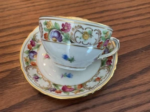 Schumann Bavaria Empress Demitasse Cup & Saucer Germany US Zone - Dresden Flower - Picture 1 of 12