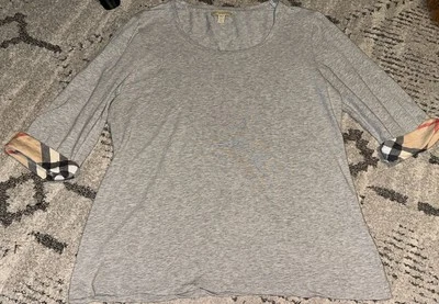 Burberry Brit 3/4 Sleeve Nova Check Flip Cuff Top Blouse Women's XL Gray - Image 1 of 4