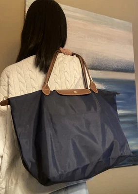 Bolso de Hombro Longchamp Le Pliage Nylon L Azul Marino RTL $165 Clásico Bolso de Viaje Foto 1 de 4