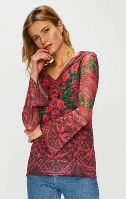 Desigual Mesh  Floral Print Top Size M Blouse With Bell Sleeve - image 1 of 4
