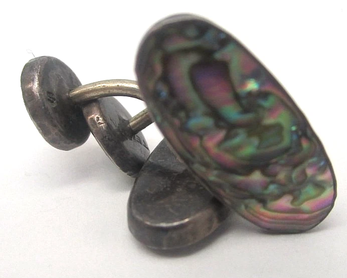 Gemelos victorianos de abulón madreperla de plata de ley con gran color Foto 1 de 4