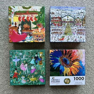 Lotto 4 puzzle girasole Galison 1000 500 pezzi Natale festivo inverno - Immagine 1 di 4