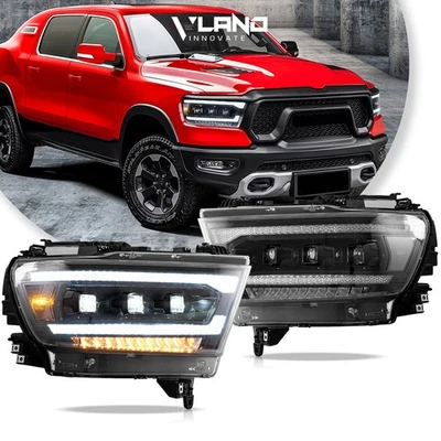 Set Clear VLAND FULL LED Projector Headlights For 2019-2023 RAM 1500 W/Animation - Image 1 of 4