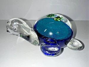 Vtg Glass Turtle Paperweight Hand Blown Art Glass- Turtle Body is an Aquarium - Picture 1 of 10