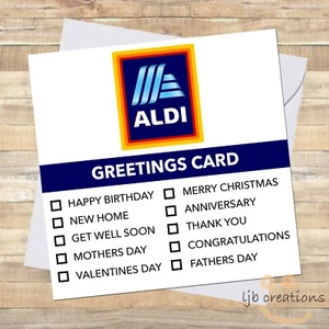Funny ALDI Generic Greetings Card Humour Joke Quirky Him Her Colleague Value LOL - Picture 1 of 3