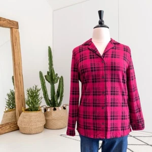 Soma Women's L Plaid Button Down Long Sleeve Pajama Shirt Red Black - Picture 1 of 9