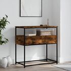 Industrial Rustic Smoked Oak Wooden Hallway Console Table With 2 Storage Drawers