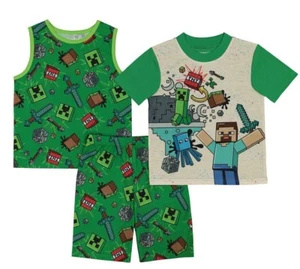 $38 Minecraft Pajamas Set Shorts Tank Top T Shirt Pants Boy 6 8 10 12 Creeper - Picture 1 of 3