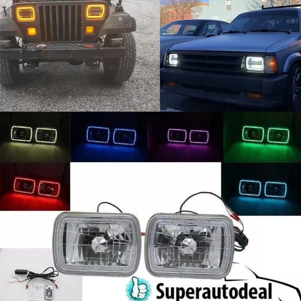 Par de faros LED RGB de 5x7" 7x6" para Dodge D150 D250 D350 Ram 50 H4 Jeep Foto 1 de 4