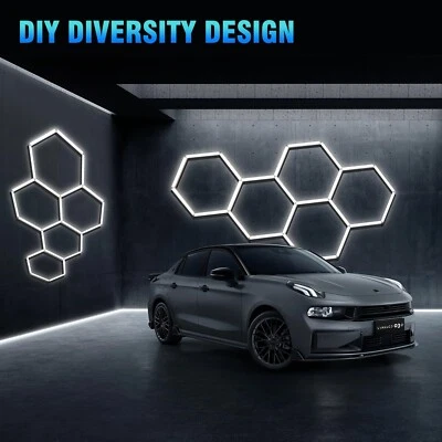 Luces LED hexagonales para garaje 5 rejillas LED luces de techo taller gimnasio Foto 1 de 4