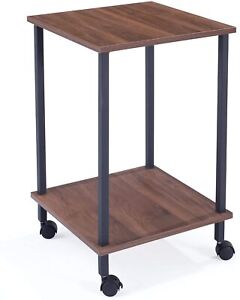 Small End Table with Storage Shelves, 2-Tier End Table Black Walnut
