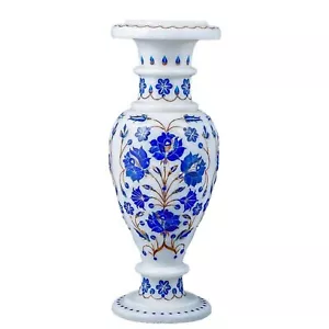 Elegante vaso da fiori in marmo 12" pietra lapislazzuli motivo floreale per regalo inaugurazione casa - Foto 1 di 8
