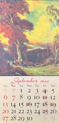 Sunset Glow, impresión de página de calendario original vintage de septiembre de 1942, 13 x 6,5 Foto 1 de 3