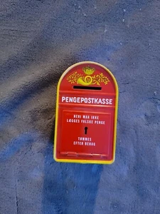 Vintage Pengepostkasse Denmark Tin Litho Savings Letter Box Miniature Bank - Picture 1 of 5