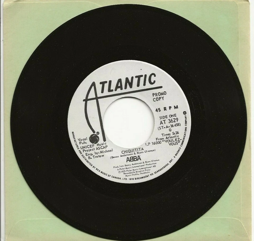 ABBA CHIQUITITA (IN ENGLISH) VERY RARE WHITE LABEL CANADA PROMO SINGLE  - Image 1 of 1