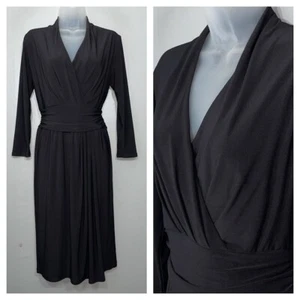 Chaps Size Medium Black Dress Faux Wrap Stretch Travel Dark Office Siren Goth - Picture 1 of 12