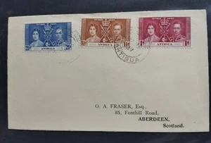 FDC Sobre Primer día ANTIGUA Scott# 81-83 Coronación 1937 - Imagen 1 de 1