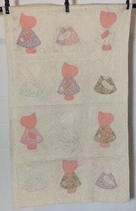 Antique Vintage 30s Cotton Fabric Applique SUNBONNET SUE Child's Quilt - Picture 1 of 11