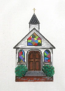 Patti Mann Village Church Handpainted Needlepoint Canvas - Picture 1 of 1