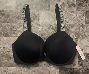 NWT VICTORIA'S SECRET 32C BLACK RHINESTONE SHINE STRAP PUSH UP BIKINI TOP SWIM - Picture 1 of 5